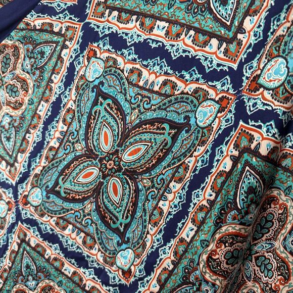 Vertigo Satin High Low Paisley Royal Blue Orange Long Sleeve Drape Cardigan S - Picture 7 of 15